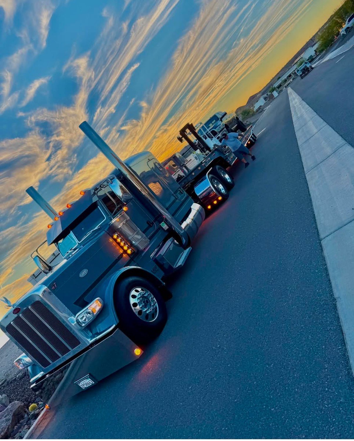 Carr Trucking heavy haul truck at sunset